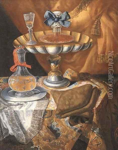 A wine glass on a silver-gilt tazza Oil Painting - Maximillian Pfeiler