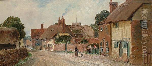 Village Gossip, Early Morning. Oil Painting - Alfred de Breanski