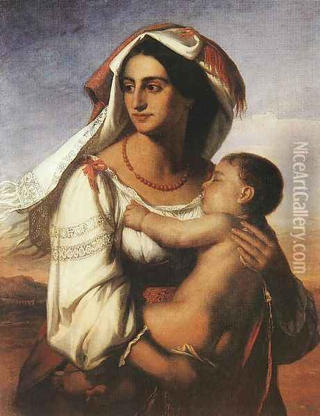 Italian Woman 1848-51 Oil Painting - Mihaly Kovacs