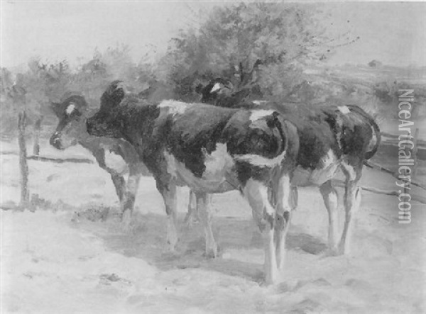 Drei Kuhe Am Gatter Oil Painting - Johann Daniel Holz