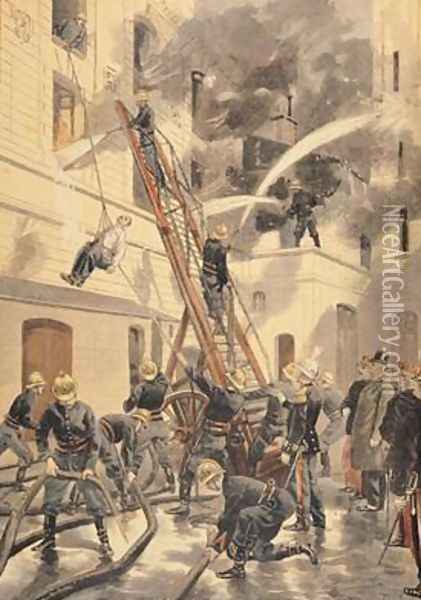 Felix Faure 1841-99 with the firemen from Le Petit Journal 20th February 1898 Oil Painting - Tofani, Oswaldo Meaulle, F.L. &