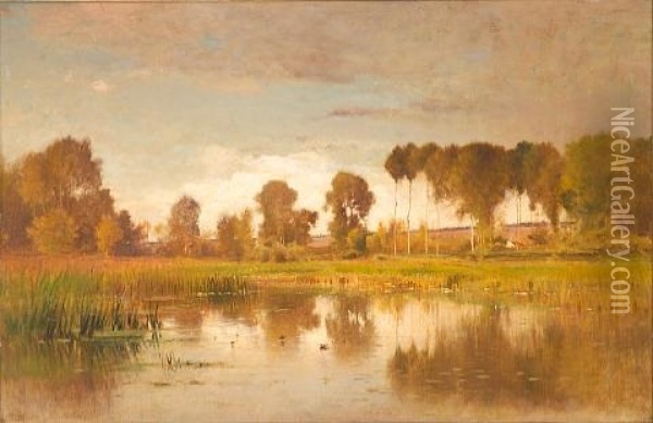 Landscape With Pond Oil Painting - Ernest Parton