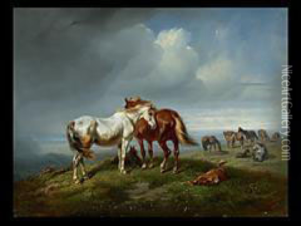Pferde Auf Der Weide Vor Dem Sturm Oil Painting - Benno Adam