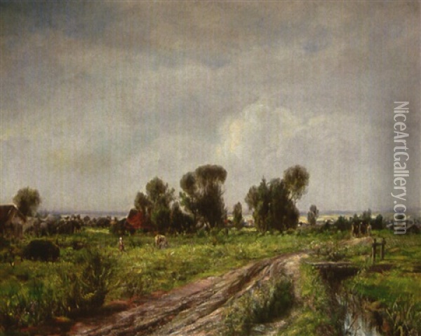 Landschaft Mit Bauernhausern Oil Painting - Otto Piltz