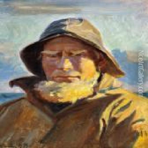 Fisherman Lars Kruse From Skagen In The Soft Afternoonlight Oil Painting - Michael Ancher