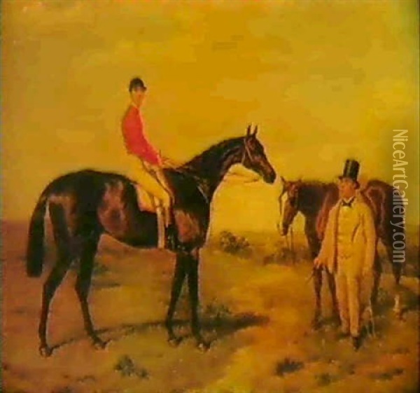 Musjid, Winner Of The 1859 Derby, With J. Wells, Up And His Trainer, Mr. Manning Oil Painting - Harry Hall