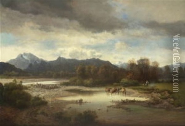Oberbayerische Fluslandschaft (isartal Bei Tolz?) Oil Painting - Karl Millner