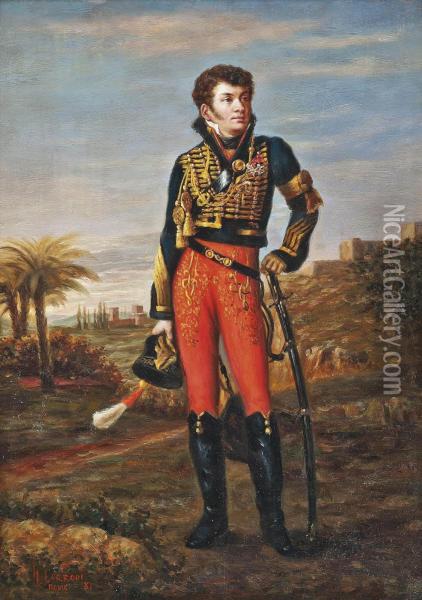 Portrait Of An Aide-de-camp For Napoleon's Hussars Oil Painting - Hermann David Salomon Corrodi