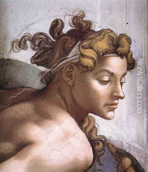 Ignudo -2 (detail) 1509 Oil Painting - Michelangelo Buonarroti