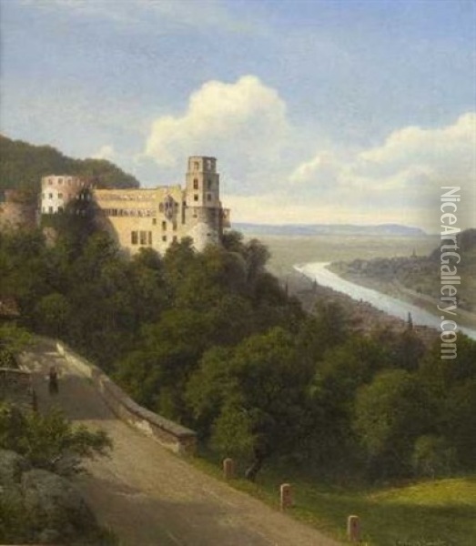 Blick Auf Das Heidelberger Schloss Oil Painting - Georg Emil Libert