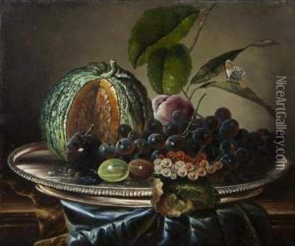 Still Life With Fruit Oil Painting - James Charles Ward