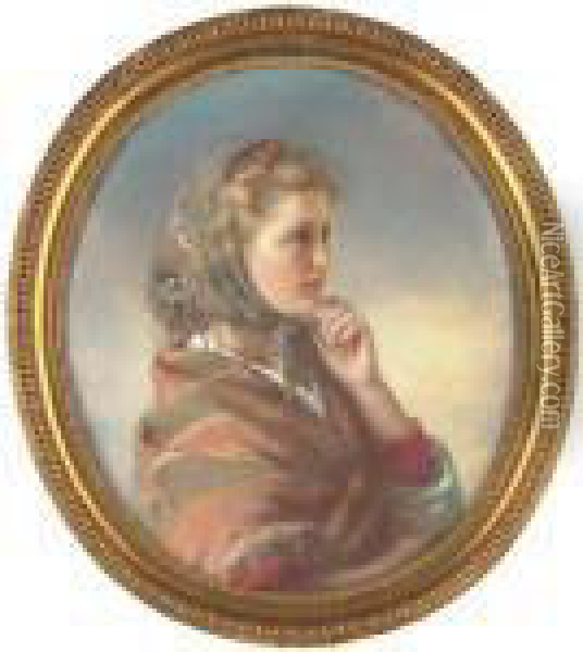 Portrait Of A Lady In A Shawl Oil Painting - Konstantin Egorovich Egorovich Makovsky