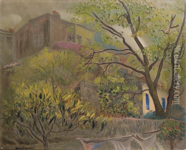 House With A Pink Roof Oil Painting - Boris Dmitrievich Grigoriev