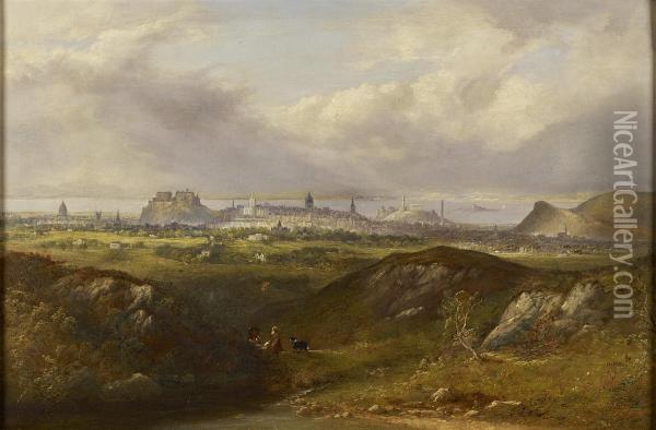 A Panoramic View Of Edinburgh From The South East Oil Painting - Henry G. Duguid