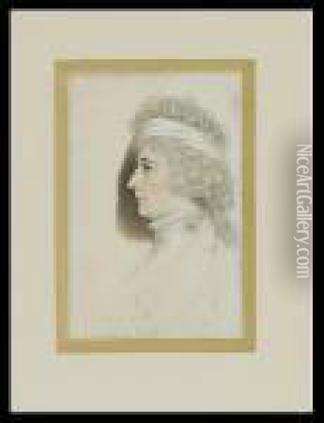 An Unfinished Portrait Of A 
Lady, Profile To The Left, Wearing White Lace Collar, Stock And Bandeau 
In Her Powdered Hair Oil Painting - George Engleheart
