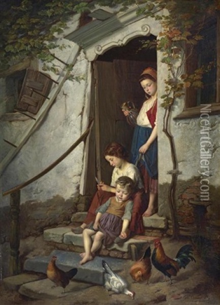 Die Farmerkinder Oil Painting - Theodore Gerard