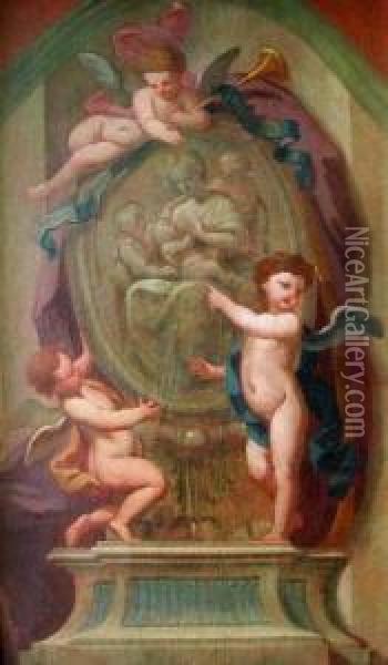 Bas-relief Der Charitas, Von Putti Umringt Oil Painting - Antonio Bellucci