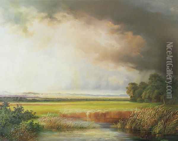 Reed beds with extensive landscape Oil Painting - Johann Kautsky