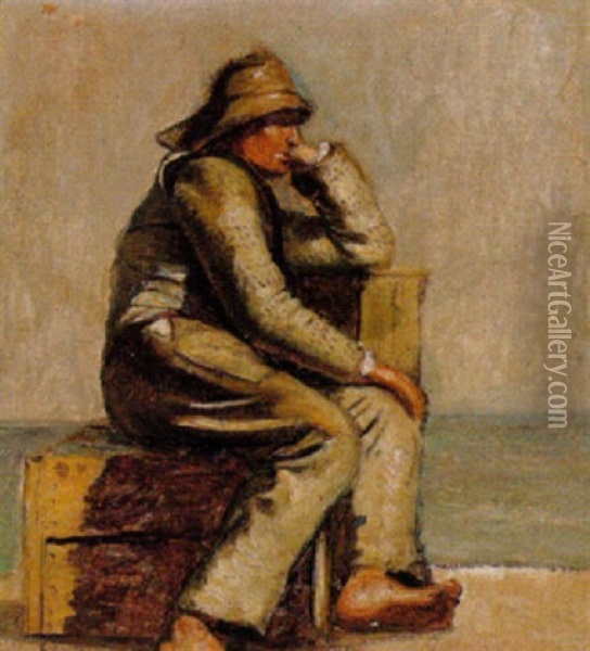 Siddende Fisker Oil Painting - Carl Ludvig Thilson Locher