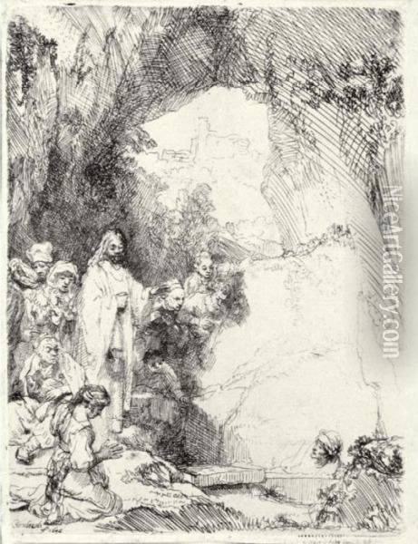 The Raising Of Lazarus: Small Plate (b., Holl. 72; H.198; Bb. 42-b) Oil Painting - Rembrandt Van Rijn