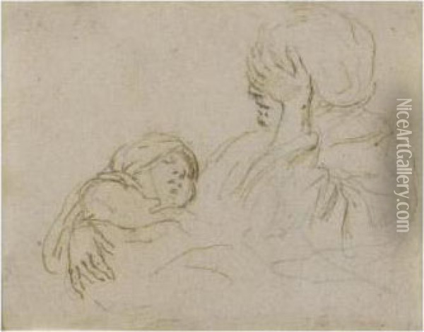 Recto: Mother And Sleeping Child; Verso: Landscape Oil Painting - Stefano della Bella