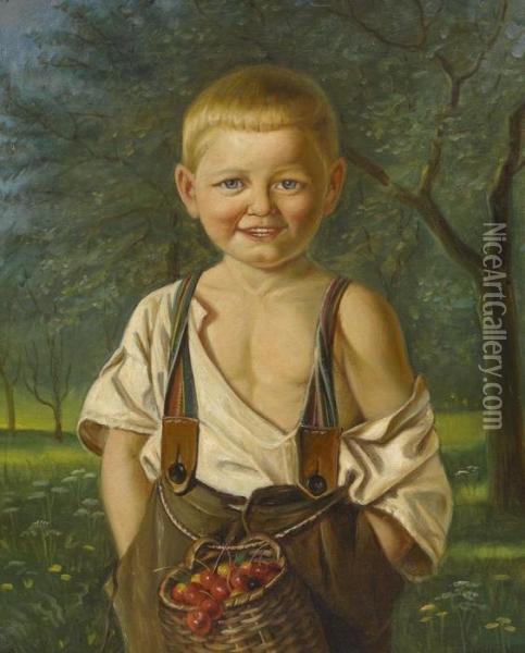 Junge Mit Kirschenkorb Oil Painting - Karl Gehri