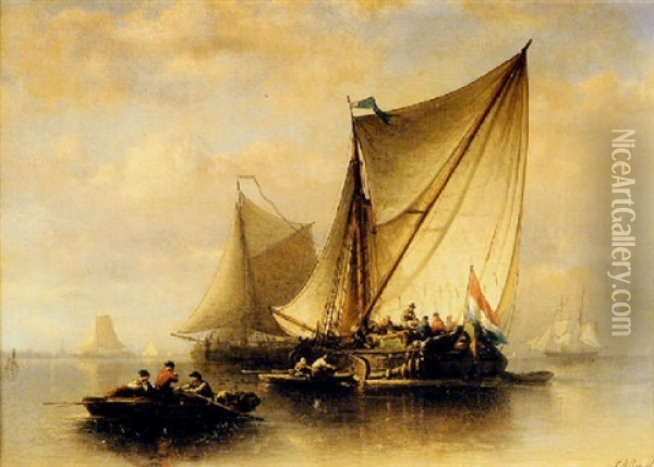 Shipping In A Calm Oil Painting - Johan Adolph Rust