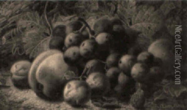 Fruit On A Leafy Bank Oil Painting - Oliver Clare