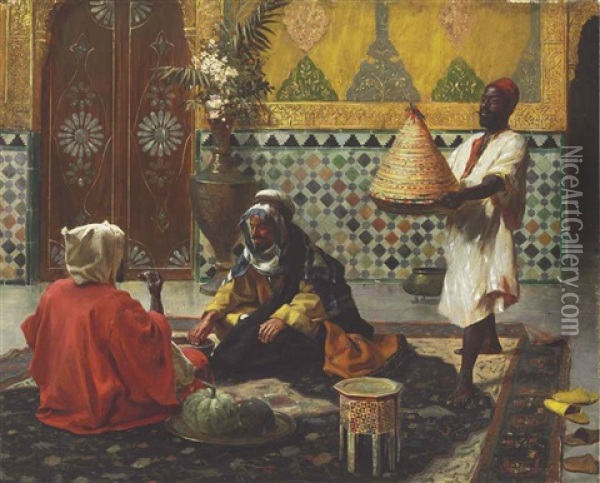 An Afternoon Discussion Oil Painting - Rudolf Ernst