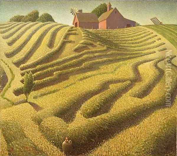 Haying Oil Painting - Grant Wood