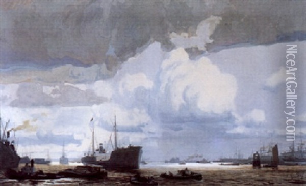 Der Hafen Von Hamburg Oil Painting - Erich Kips