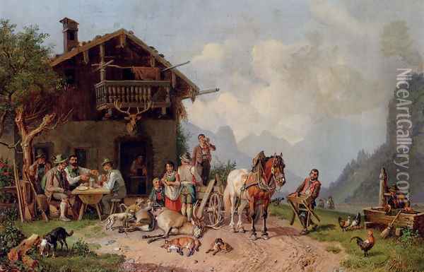 After The Hunt Oil Painting - Heinrich Burkel