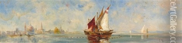 Schiffe In Einer Lagune Oil Painting - Enrico Meneghelli