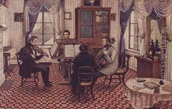 Anthony and Three Friends Playing a String Quartet Oil Painting - Mary Ellen Best