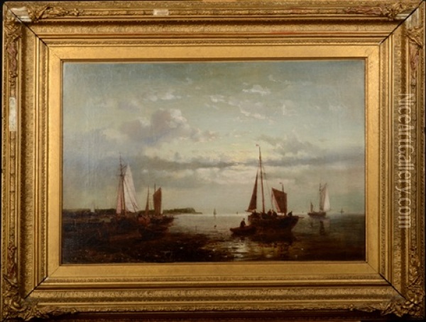 Boats Ashore Off The Dutch Coast Oil Painting - Abraham Hulk the Elder
