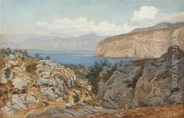 Rocky Coast, Presumably From Capri Or Sorrento Oil Painting - Janus la Cour