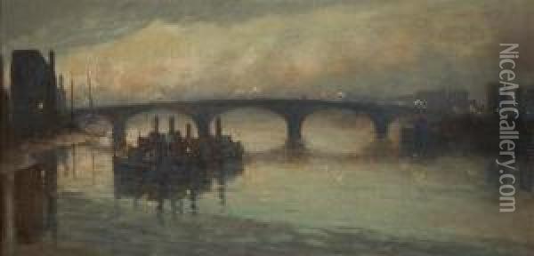 Battersea Bridge At Twilight Oil Painting - Anna Richards Brewster
