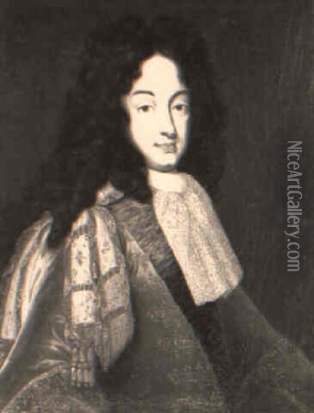 Portrait Of A Nobleman, Half-length, Wearing A Lace Cravat Oil Painting - Pierre Mignard the Elder
