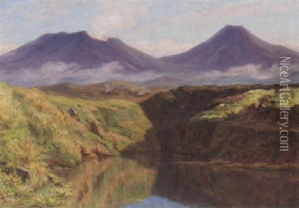 A View Of A Mountainous Landscape, Indonesia Oil Painting - Wilhelm Christiaan Constant Bleckmann