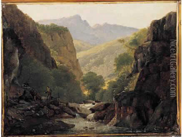 Paysage De Cascade Avec Des Brigands Oil Painting - Jean-Joseph-Xavier Bidauld