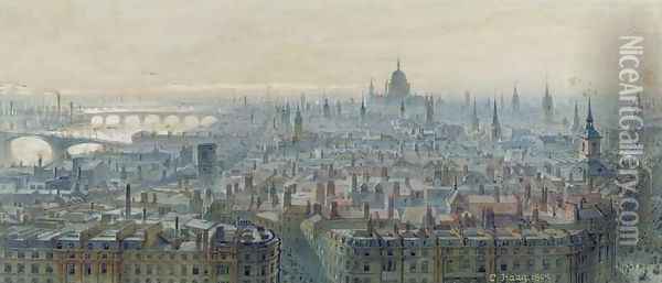 Panorama of London from the top of the Monument looking west Oil Painting - Carl Haag