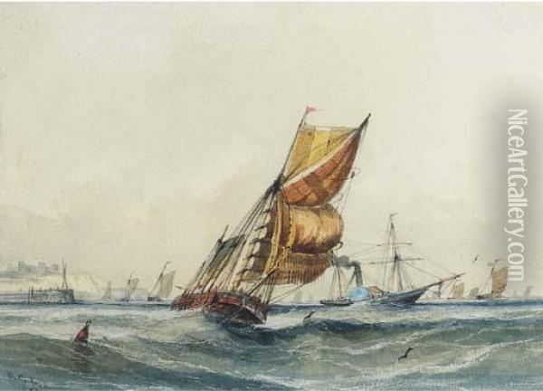 The Channel Packet Running Out Of Dover Oil Painting - William Calcott Knell
