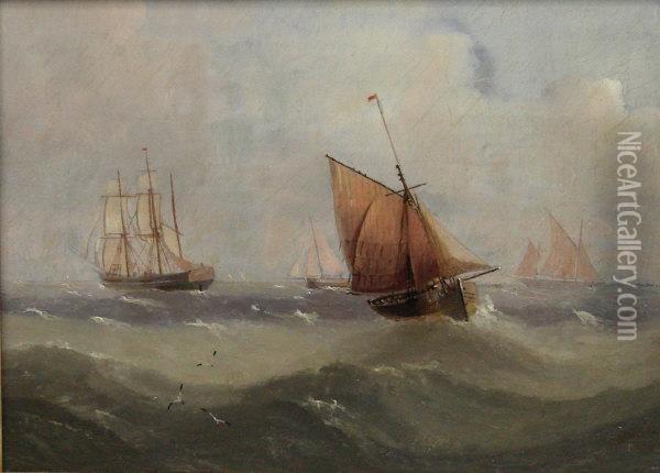 Scarborough Fishing Boat And Other Vessels At Sea Oil Painting - Edward King Redmore