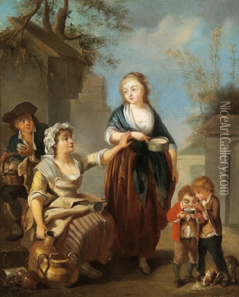 Eine Strasenszene Oil Painting - Jean-Baptiste Charpentier the Elder