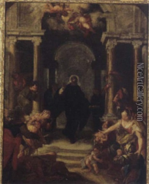 Elemosina Di Un Santo (san Benedetto?) Oil Painting - Valerio Castello