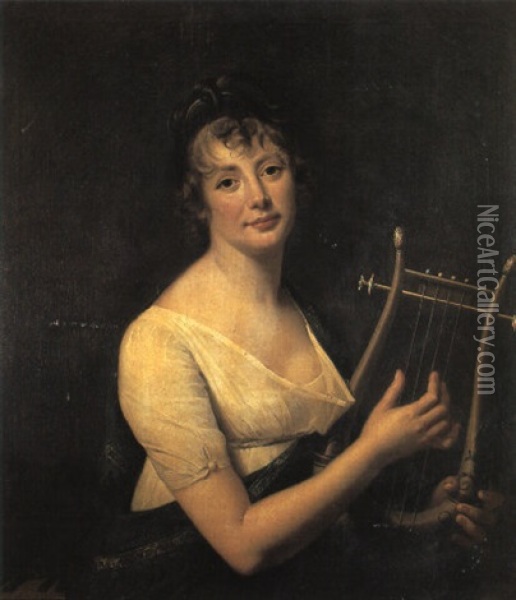 Portrait D'une Dame, Vetue A La Grecque, Jouant De La Lyre Oil Painting - Robert Jacques Francois Faust Lefevre
