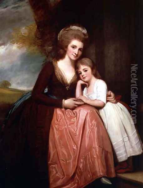 Portrait of Mrs Bracebridge and her daughter Mary Oil Painting - George Romney