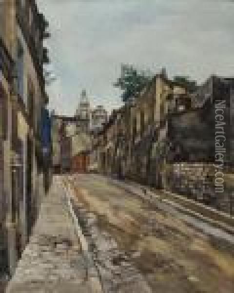 Monmartre Street Scene. Oil Painting - Marcel Leprin