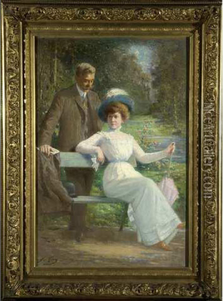:couple Au Parc Oil Painting - Jacques-Louis Gay