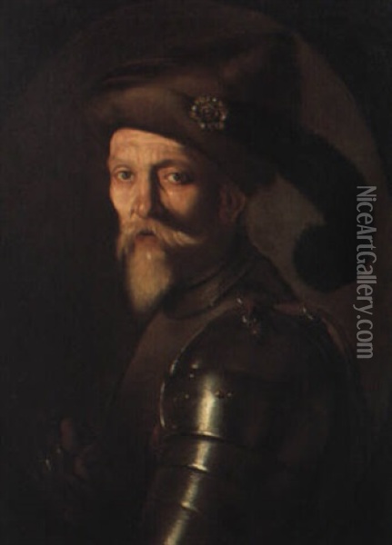Ritratto Di Condottiero In Armatura Oil Painting - Aniello Falcone